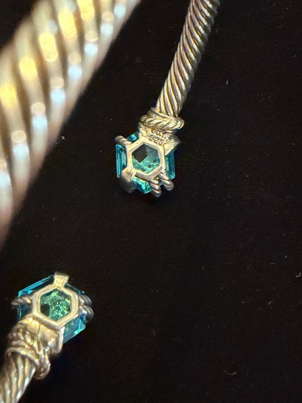 David Yurman Blue Topaz and Diamond sterling Silver Cuff Bracelet - Picture 2 of 3